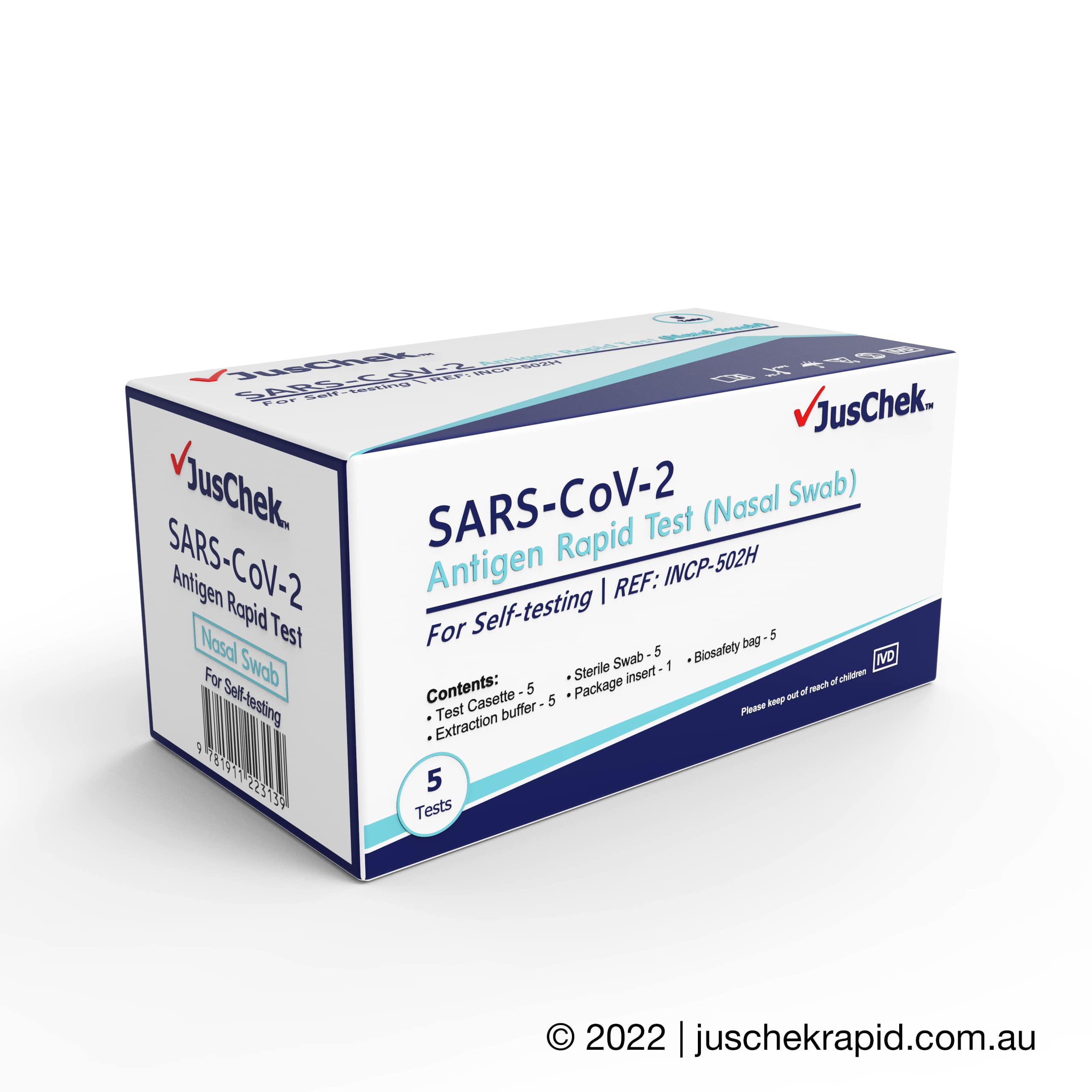 JusChek COVID-19 Rapid Antigen Test RATs (Nasal Swab) - 5 Pack