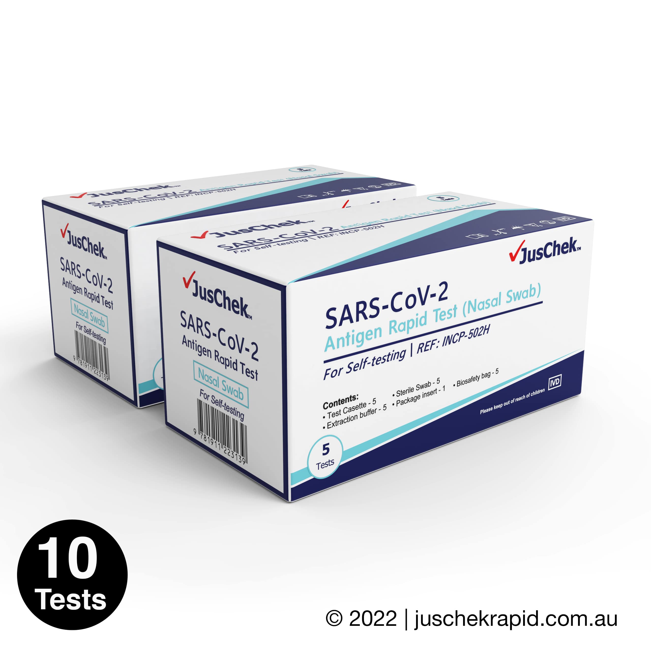 JusChek COVID-19 Rapid Antigen Test RATs (Nasal Swab) - 10 Pack