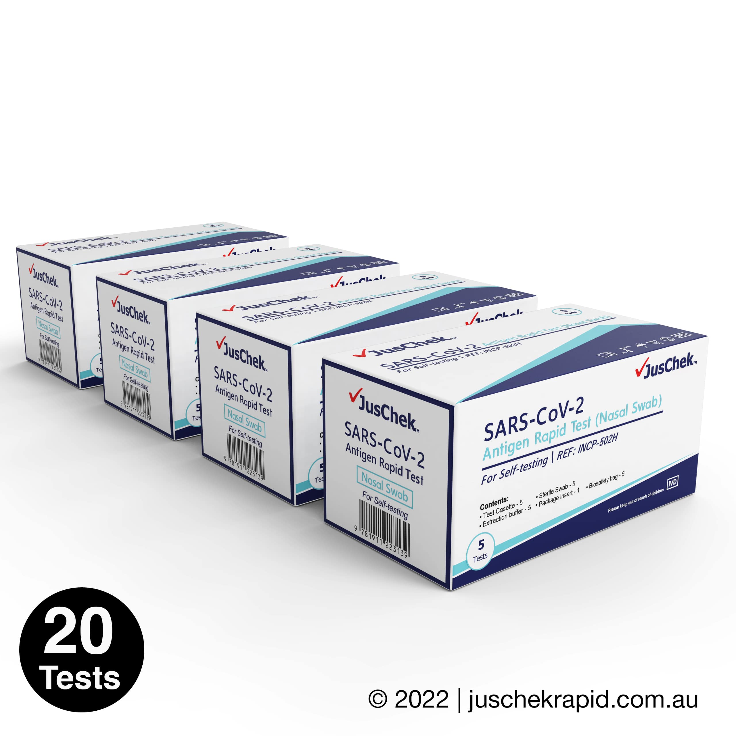 JusChek COVID-19 Rapid Antigen Test RATs (Nasal Swab) - 20 Pack