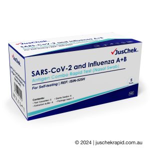 JusChek COVID-19 and Influenza A + B Combo Rapid Antigen Test RATs (Nasal Swab) - 5 Pack