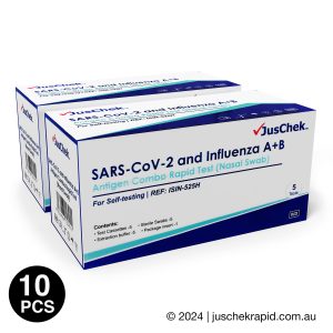 JusChek COVID-19 and Influenza A + B Combo Rapid Antigen Test RATs (Nasal Swab) - 10 Pack