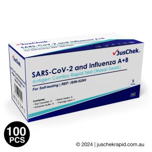JusChek COVID-19 and Influenza A + B Combo Rapid Antigen Test RATs (Nasal Swab) - 100 Pack