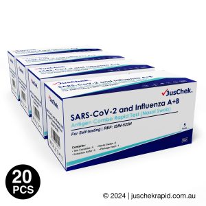 JusChek COVID-19 and Influenza A + B Combo Rapid Antigen Test RATs (Nasal Swab) - 20 Pack